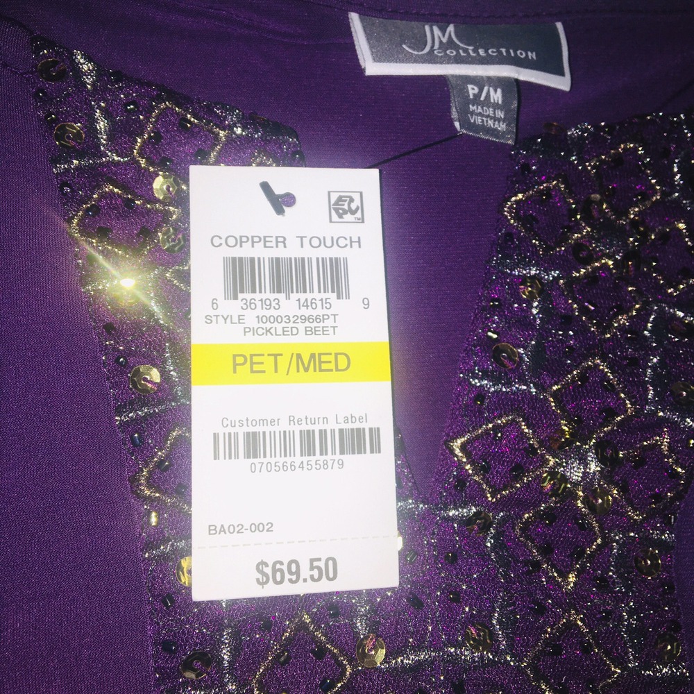 NEW JMS Beaded Midi Dress Womens‎ Medium Purple Pleated Bell Sleeves Sparkle NWT - Picture 6 of 8